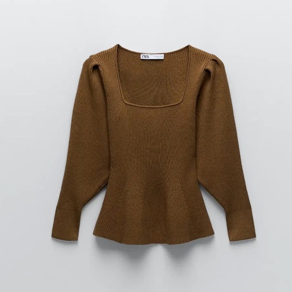 Zara brown square neck knit sweater top size medium - Picture 7 of 9